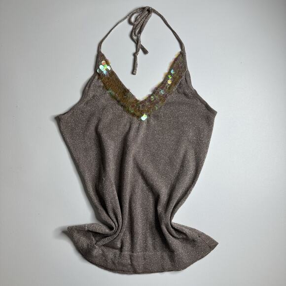 CKM Y2K Metallic Sequin Halter Top M Tie Neck Glitter Sparkle McBling Glam - Picture 3 of 13
